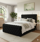 Luxury Wingback Chesterfield Ottoman Bed Frame – Deep Button Tufted Velvet | All Sizes