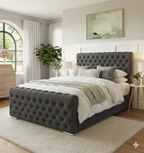 NEW!!  FREE DELIVERY! Luxury Round Chesterfield Diamond Button Tufted Velvet Ottoman Bed Frame | Available in All Sizes & Any Color - Anna Furniture