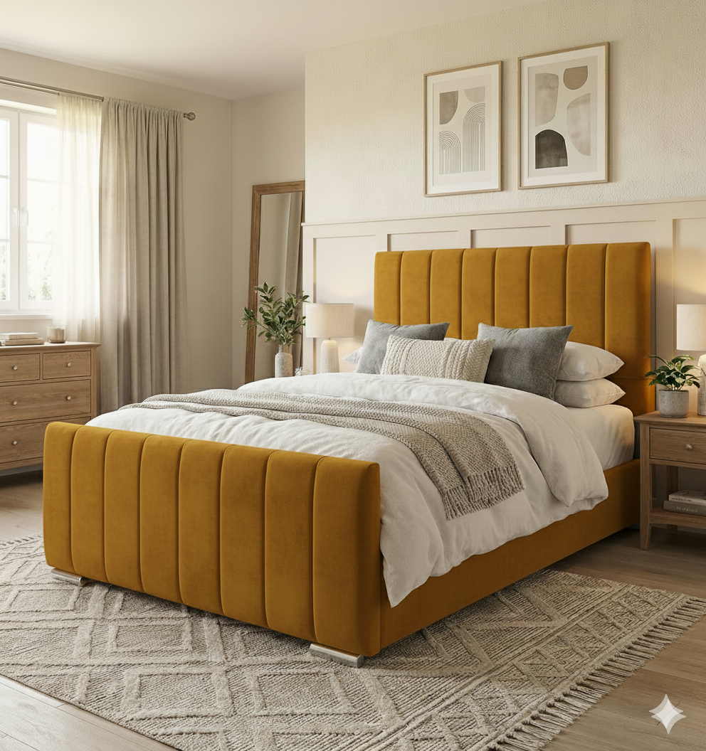 Modern Velvet Ottoman Bed Frame with Gas-Lift Storage & Tall Headboard – Available in All Sizes