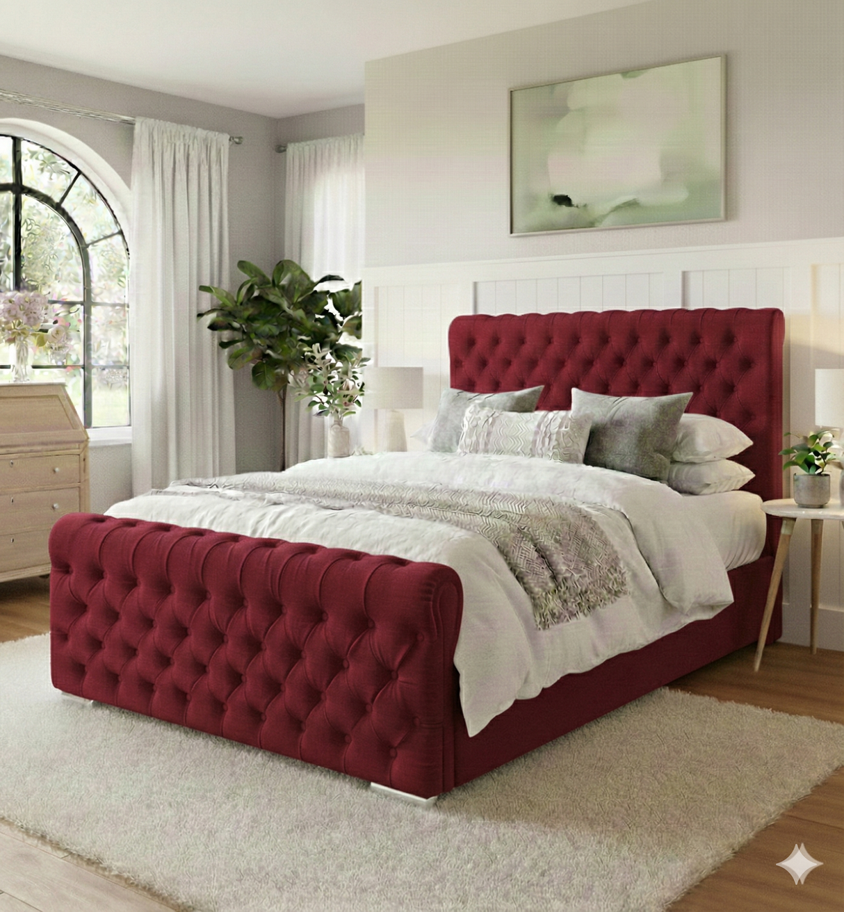 Luxury Wingback Chesterfield Ottoman Bed Frame – Deep Button Tufted Velvet | All Sizes