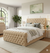 Luxury Wingback Chesterfield Ottoman Bed Frame – Deep Button Tufted Velvet | All Sizes