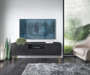 HARMONY TV STAND 01 black / black marbleTV Stand HARMONY 01 (144/55/37) ColourBlack / Black marble + Golden MaterialLaminated board 16mm VeneerEdging ABS Metal Legs PUSH-TO-OPENUncategorizedAnna Furniture