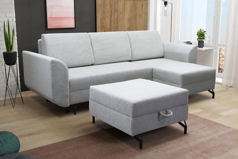 CORNER SOFA BED OSLO WITH OPTIONAL STOLLTHIS MODEL IS UNIVERSAL WHICH MEANS YOU CAN CHOOSE CORNER SIDE DURING ASSEMBLY3x PILLOWS INCLUDED2X STORAGE SPACE BONELL SPRINGS + FOAMAnna Furniture