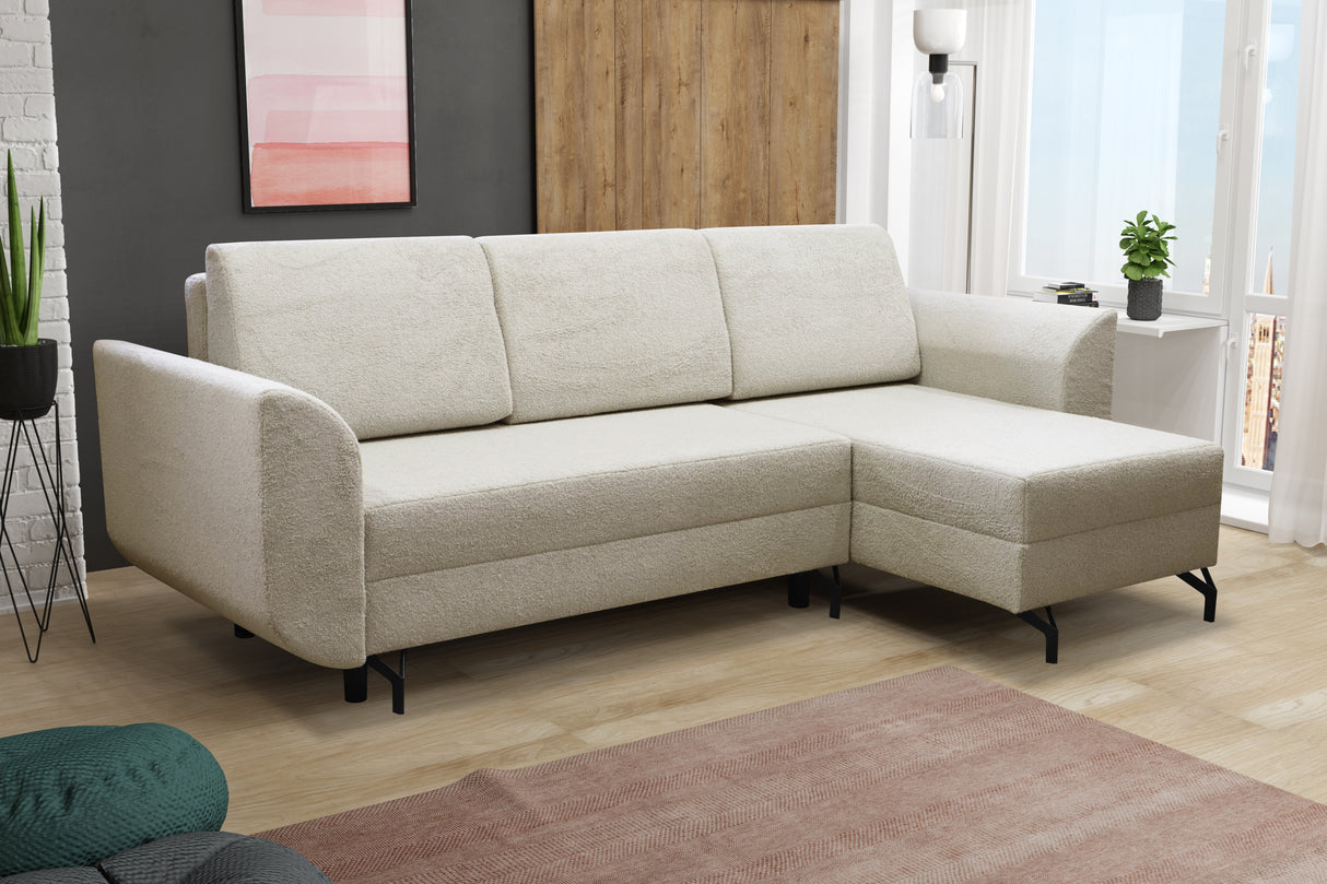 CORNER SOFA BED OSLO WITH OPTIONAL STOLLTHIS MODEL IS UNIVERSAL WHICH MEANS YOU CAN CHOOSE CORNER SIDE DURING ASSEMBLY3x PILLOWS INCLUDED2X STORAGE SPACE BONELL SPRINGS + FOAMAnna Furniture