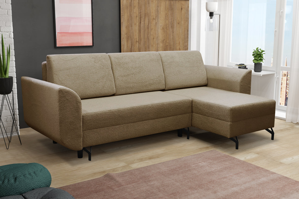 CORNER SOFA BED OSLO WITH OPTIONAL STOLLTHIS MODEL IS UNIVERSAL WHICH MEANS YOU CAN CHOOSE CORNER SIDE DURING ASSEMBLY3x PILLOWS INCLUDED2X STORAGE SPACE BONELL SPRINGS + FOAMAnna Furniture