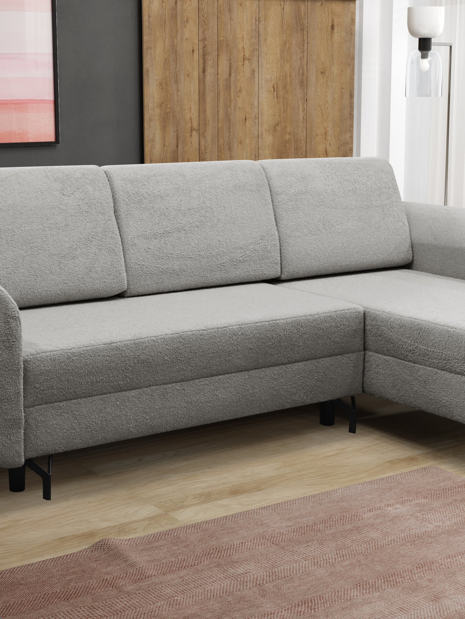 CORNER SOFA BED OSLO WITH OPTIONAL STOLLTHIS MODEL IS UNIVERSAL WHICH MEANS YOU CAN CHOOSE CORNER SIDE DURING ASSEMBLY3x PILLOWS INCLUDED2X STORAGE SPACE BONELL SPRINGS + FOAMAnna Furniture