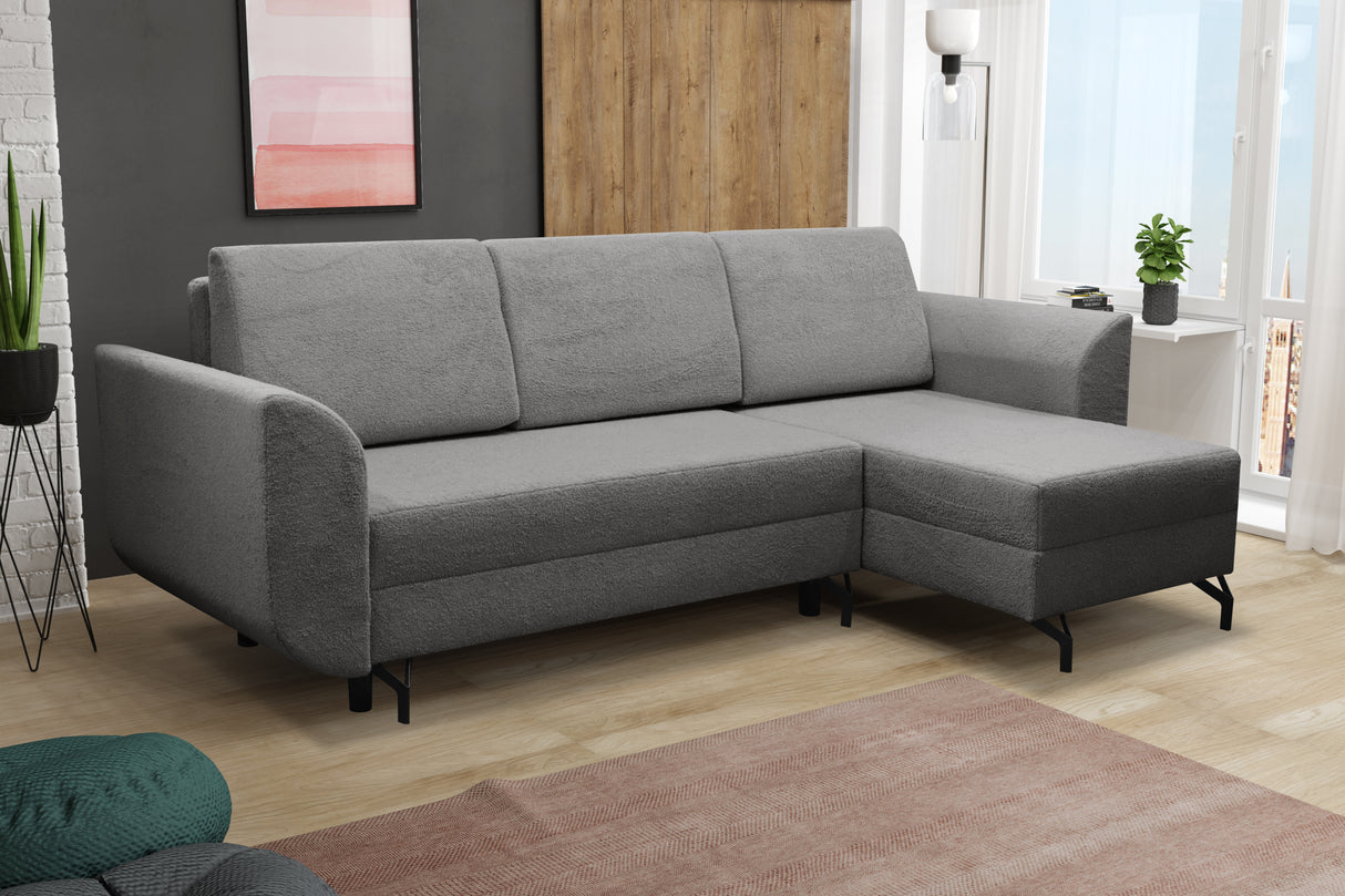 CORNER SOFA BED OSLO WITH OPTIONAL STOLLTHIS MODEL IS UNIVERSAL WHICH MEANS YOU CAN CHOOSE CORNER SIDE DURING ASSEMBLY3x PILLOWS INCLUDED2X STORAGE SPACE BONELL SPRINGS + FOAMAnna Furniture