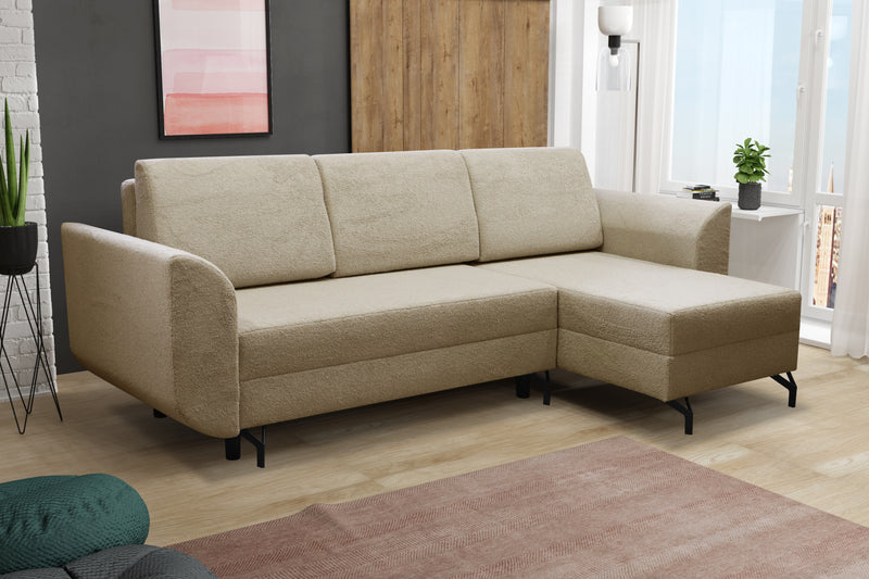 CORNER SOFA BED OSLO WITH OPTIONAL STOLLTHIS MODEL IS UNIVERSAL WHICH MEANS YOU CAN CHOOSE CORNER SIDE DURING ASSEMBLY3x PILLOWS INCLUDED2X STORAGE SPACE BONELL SPRINGS + FOAMAnna Furniture