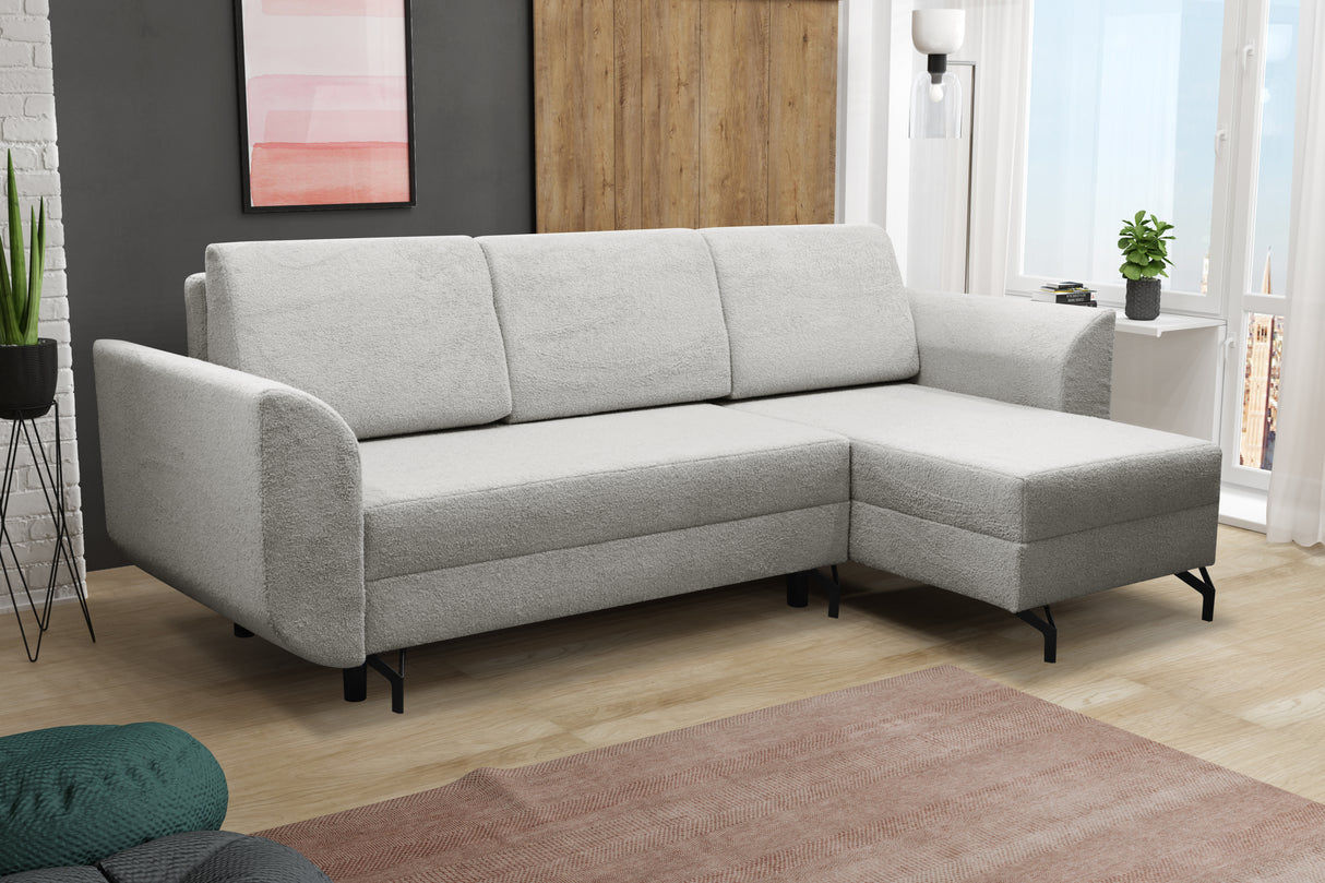 CORNER SOFA BED OSLO WITH OPTIONAL STOLLTHIS MODEL IS UNIVERSAL WHICH MEANS YOU CAN CHOOSE CORNER SIDE DURING ASSEMBLY3x PILLOWS INCLUDED2X STORAGE SPACE BONELL SPRINGS + FOAMAnna Furniture