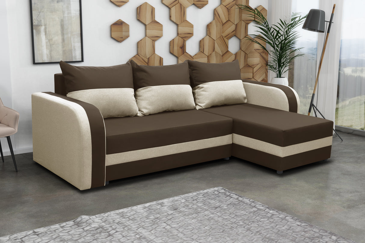 CORNER SOFA BED FLORIDA 238CM universal RIGHT/LEFT CORNER / FOAMTHIS MODEL IN UNIVERSAL WHICH MEANS YOU CAN CHOOSE CORNER SIDE DURING ASSEMBLY3x PILLOWS INCLUDED1X STORAGE SPACESLEEPING FUNCTIONSAWANA FABRICDIMENTIONSWidth: 238 cmDepth: 138cmSleeping area