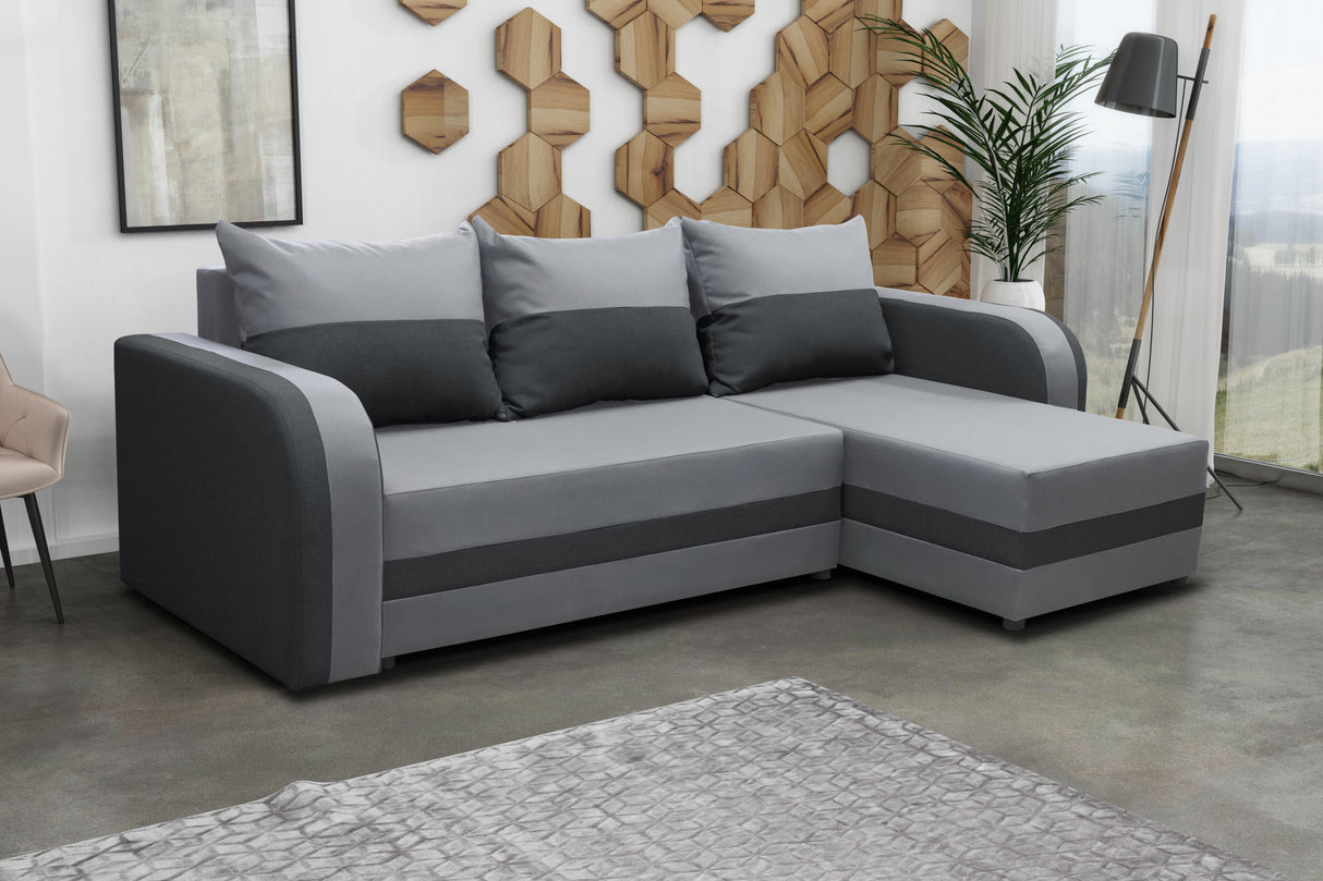 CORNER SOFA BED FLORIDA 238CM universal RIGHT/LEFT CORNER / FOAMTHIS MODEL IN UNIVERSAL WHICH MEANS YOU CAN CHOOSE CORNER SIDE DURING ASSEMBLY3x PILLOWS INCLUDED1X STORAGE SPACESLEEPING FUNCTIONSAWANA FABRICDIMENTIONSWidth: 238 cmDepth: 138cmSleeping area