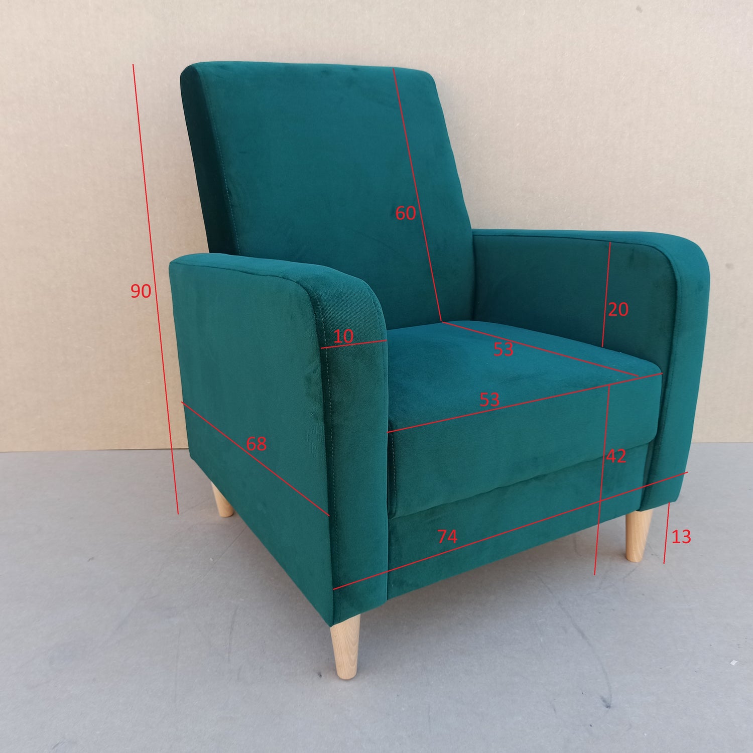 ARMCHAIR CARLO 74x90cm KRONOS 01ARMCHAIR CARLO is a beautiful free-standing chair made from strong, durable materials like pine wood, chipboard, fibreboard, and beech legs. The seat is carefully crafted with a corrugated spring and high-quality foam for a