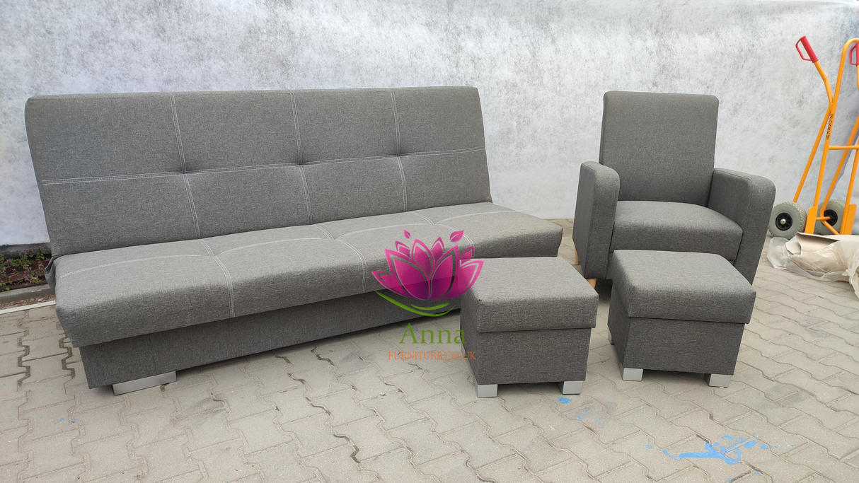 SOFA BED AXEL 195CM / SPRINGS + FOAMDimensions: (+/- 2cm) - width 195 cm- depth 91 cm- height 90 cm- 119/195 cm sleeping areaThe following were used for the production of the sofa:- a structure made of pine wood, chipboard and MDF board- the seat is made