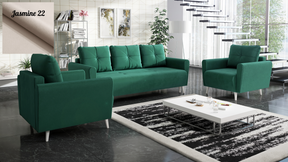 MONE 3+1+1 BEIGE SOFA AND 2 ARMCHAIRS EASY CLEAN FABRIC JASMINE 22 / BONELL SPRINGS + FOAMSofa dimensions: sleeping area 135/191 cm width 221 cm depth 96 cm height to the seat 44 cm height of the legs 13 cmChair dimensions: width 90 cm seat width 60 cm he