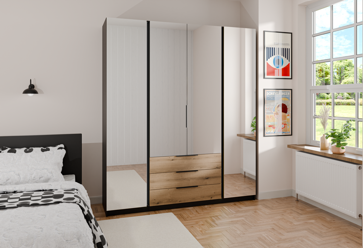 KAJA 4 LUSTRO 3S - AVAILABLE IN 4 COLORSDimensions: 2000 x 2390 x 619 mm (W x H x D)Number of Packages: 6Front:- laminated plate 16 mm- the edge of ABS- handle UA-HEXA-256-20M, 256 mm / aluminumThe body:- laminated plate 16 mm- melamine / ABS peripheryDra