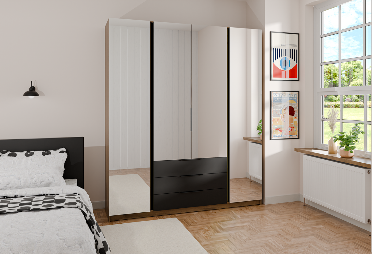 KAJA 4 LUSTRO 3S - AVAILABLE IN 4 COLORSDimensions: 2000 x 2390 x 619 mm (W x H x D)Number of Packages: 6Front:- laminated plate 16 mm- the edge of ABS- handle UA-HEXA-256-20M, 256 mm / aluminumThe body:- laminated plate 16 mm- melamine / ABS peripheryDra