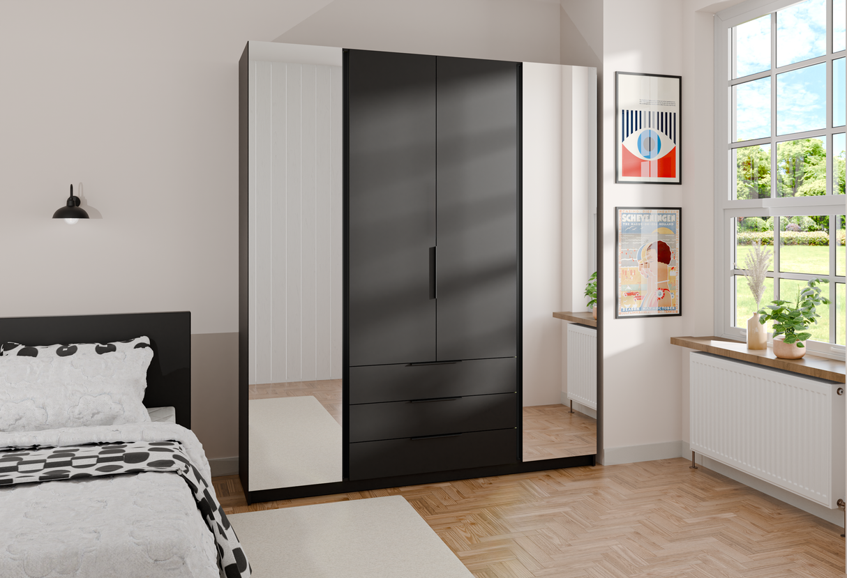 KAJA 2 MIRROR 2F 3S - AVAILABLE IN 4 COLORSDimensions: 2000 x 2390 x 619 mm (W x H x D)Number of Packages: 6Front:- laminated plate 16 mm - the edge of ABS- handle UA-HEXA-256-20M, 256 mm / aluminumThe body:- laminated plate 16 mm- melamine / ABS peripher