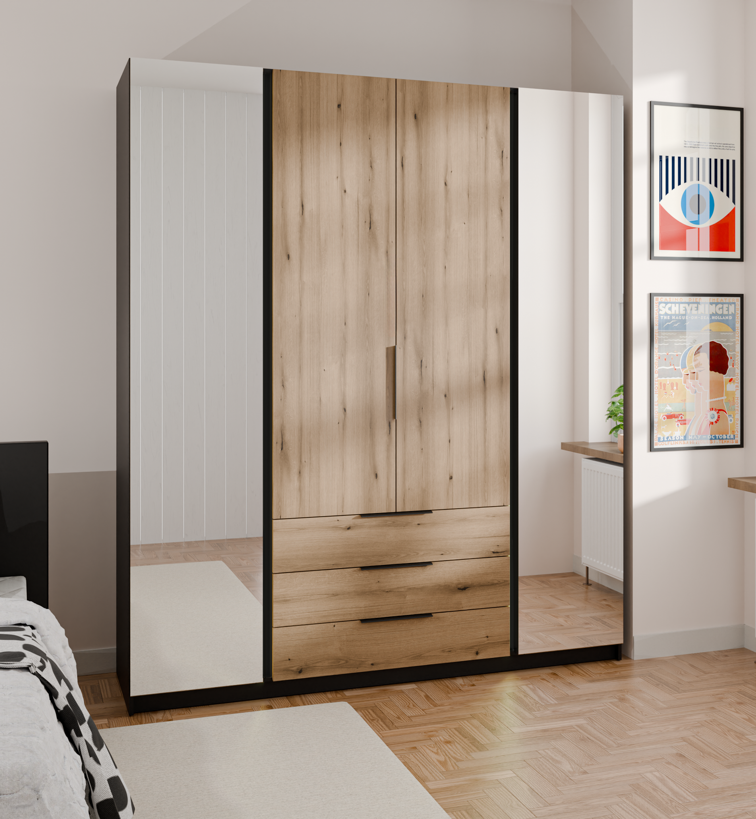 KAJA 2 MIRROR 2F 3S - AVAILABLE IN 4 COLORSDimensions: 2000 x 2390 x 619 mm (W x H x D)Number of Packages: 6Front:- laminated plate 16 mm - the edge of ABS- handle UA-HEXA-256-20M, 256 mm / aluminumThe body:- laminated plate 16 mm- melamine / ABS peripher