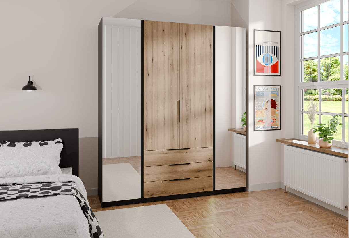 KAJA 2 MIRROR 2F 3S - AVAILABLE IN 4 COLORSDimensions: 2000 x 2390 x 619 mm (W x H x D)Number of Packages: 6Front:- laminated plate 16 mm - the edge of ABS- handle UA-HEXA-256-20M, 256 mm / aluminumThe body:- laminated plate 16 mm- melamine / ABS peripher
