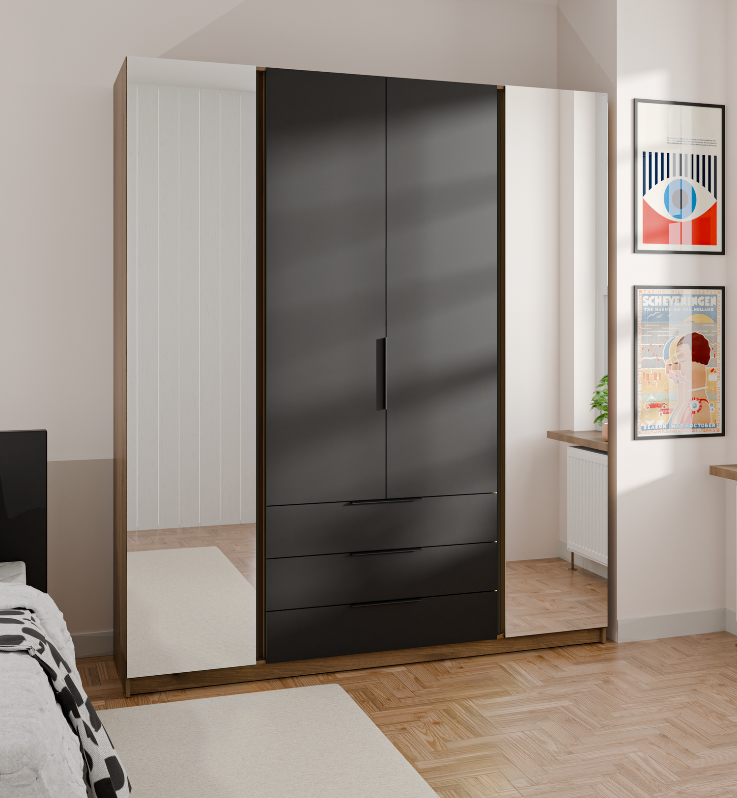 KAJA 2 MIRROR 2F 3S - AVAILABLE IN 4 COLORSDimensions: 2000 x 2390 x 619 mm (W x H x D)Number of Packages: 6Front:- laminated plate 16 mm - the edge of ABS- handle UA-HEXA-256-20M, 256 mm / aluminumThe body:- laminated plate 16 mm- melamine / ABS peripher