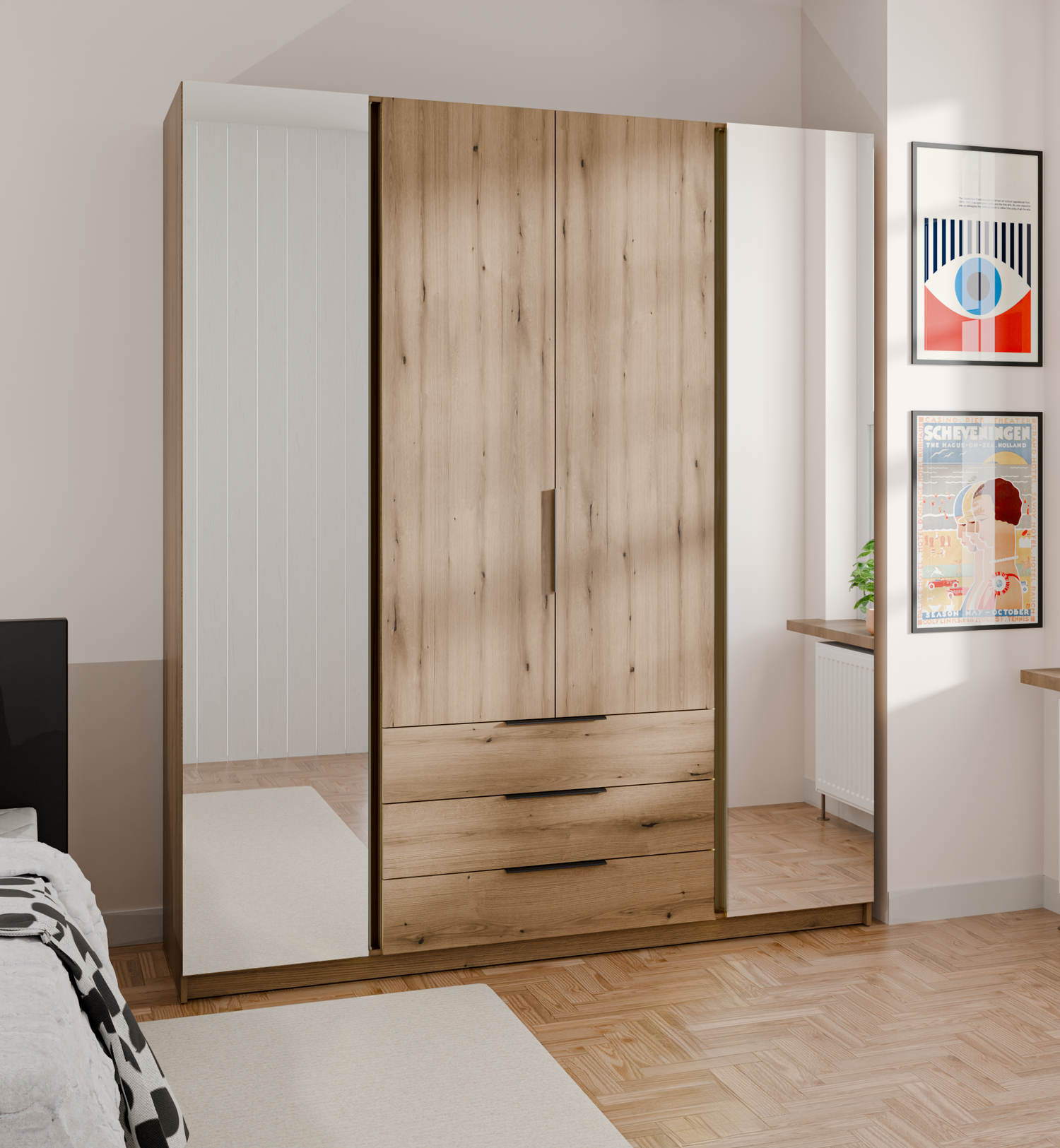 KAJA 2 MIRROR 2F 3S - AVAILABLE IN 4 COLORSDimensions: 2000 x 2390 x 619 mm (W x H x D)Number of Packages: 6Front:- laminated plate 16 mm - the edge of ABS- handle UA-HEXA-256-20M, 256 mm / aluminumThe body:- laminated plate 16 mm- melamine / ABS peripher