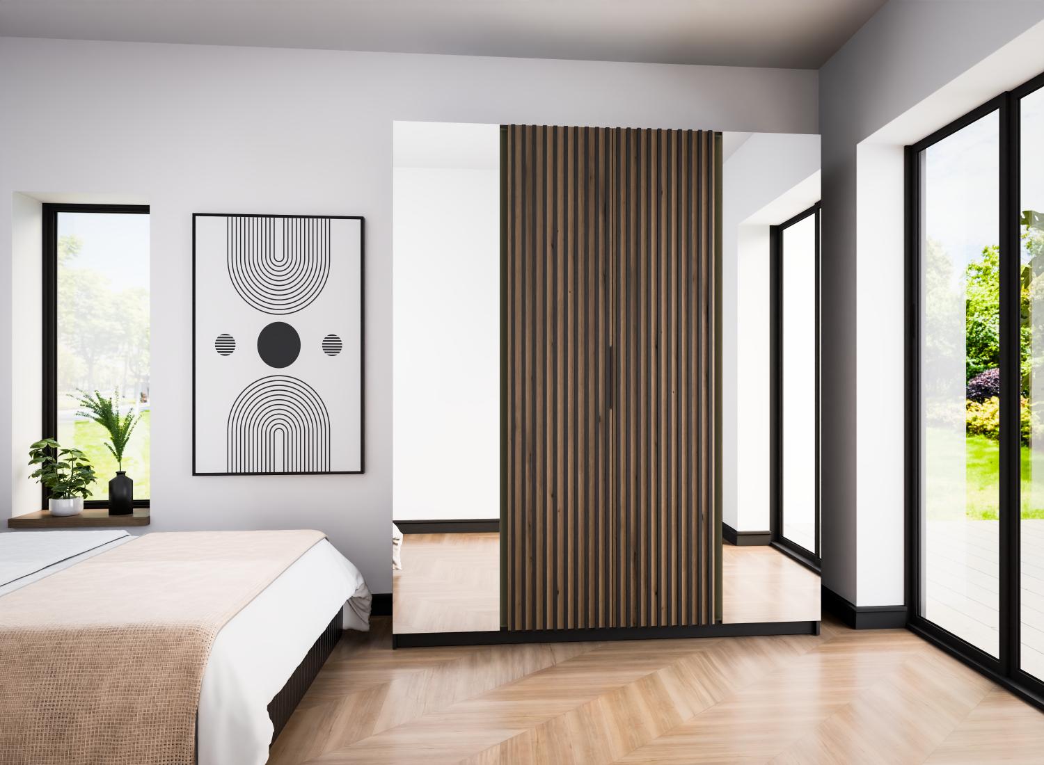 KAJA 2 MIRROR 2LAM - AVAILABLE IN 4 COLORSDimensions: 2000 x 2390 x 619 mm (W x H x D)Number of Packages: 6Front:- laminated plate 16 mm - black- the edge of ABS- handle UA-HEXA-256-20M, 256 mm / aluminumThe body:- laminated plate 16 mm - oak evoke- melam