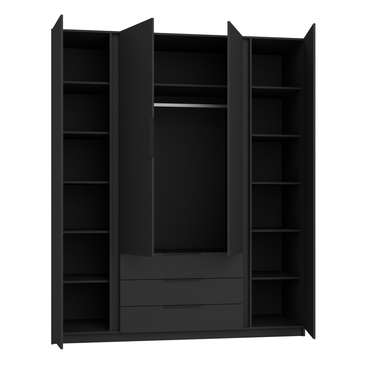 KAJA 4F 3S - AVAILABLE IN 4 COLORSDimensions: 2000 x 2390 x 619 mm (W x H x D)Number of packages: 6Front:- 16 mm laminated board- ABS edging- UA-HEXA-256-20M holder, 256 mm / aluminumBody:- 16 mm laminated board - melamine / ABS edgeDrawers:- QUADRO guide