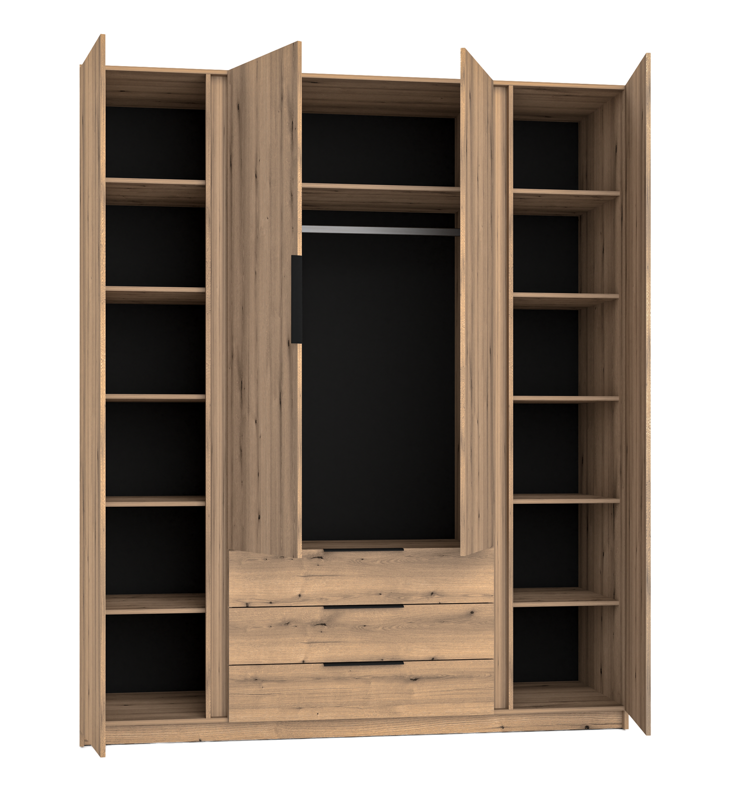 KAJA 4F 3S - AVAILABLE IN 4 COLORSDimensions: 2000 x 2390 x 619 mm (W x H x D)Number of packages: 6Front:- 16 mm laminated board- ABS edging- UA-HEXA-256-20M holder, 256 mm / aluminumBody:- 16 mm laminated board - melamine / ABS edgeDrawers:- QUADRO guide