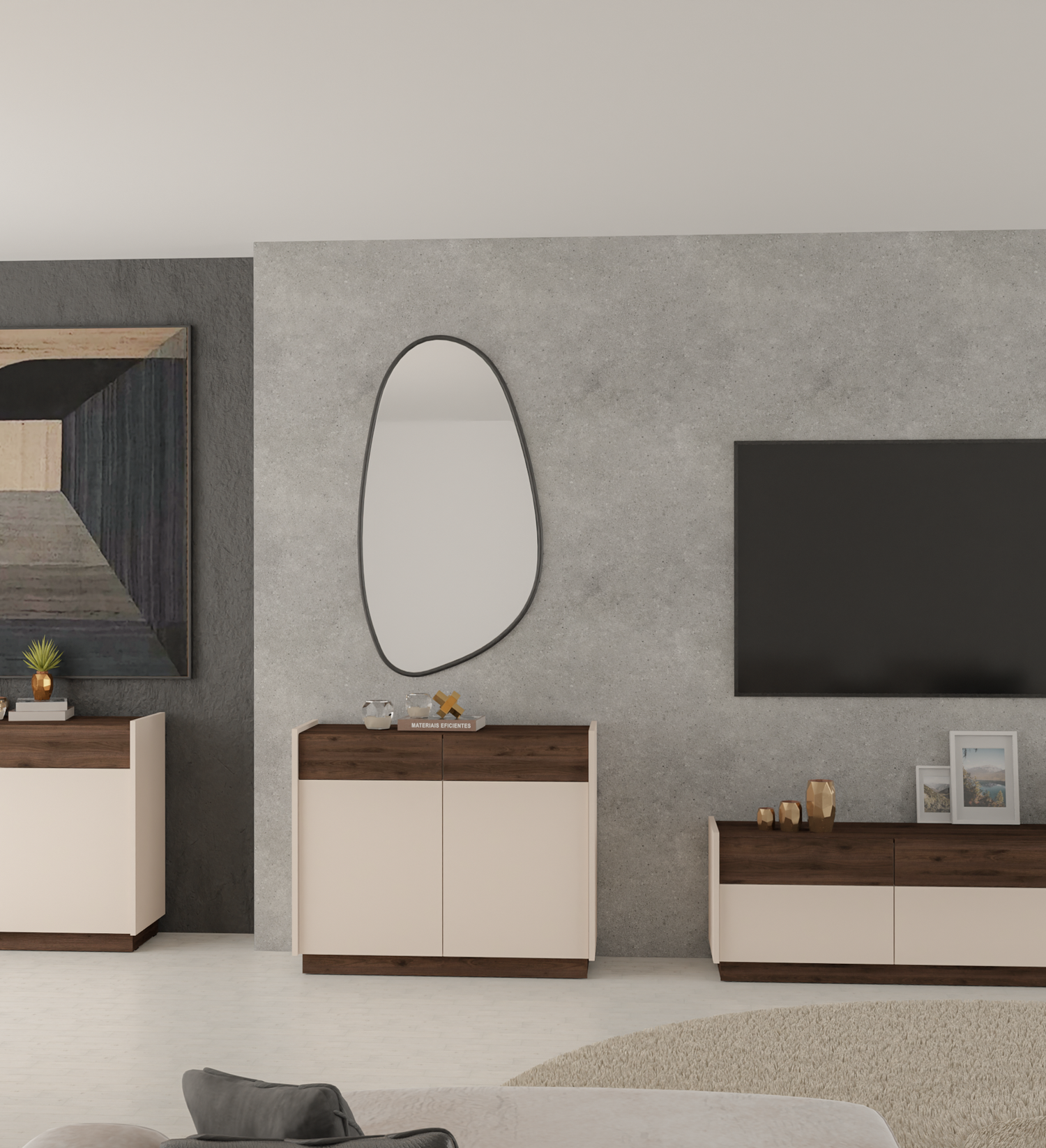 LIVING ROOM KOBE FURNITURE SET SAND BEIGE / WALNUT OKAPI