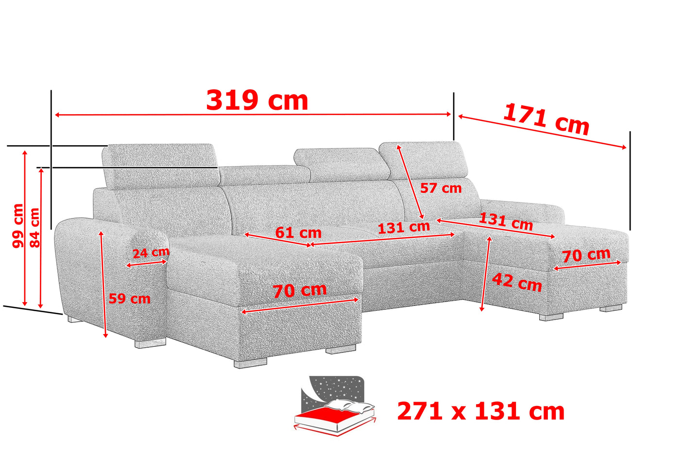 CORNER SOFA BED LAMBI U SHAPE BOUCLE FABRIC ADJUSTABLE HEADREST 2X STORAGE *CHOICE OF COLORS* / SPRINGS + FOAMADJUSTABLE HEADRESTSBOUCLE FABRIC2X STORAGE SPACEMADE IN LAMBI FABRIC CLICK HERE THIS MODEL IS UNIVERSAL WHICH MEANS YOUR CAN CHOOSE CORNER SIDE