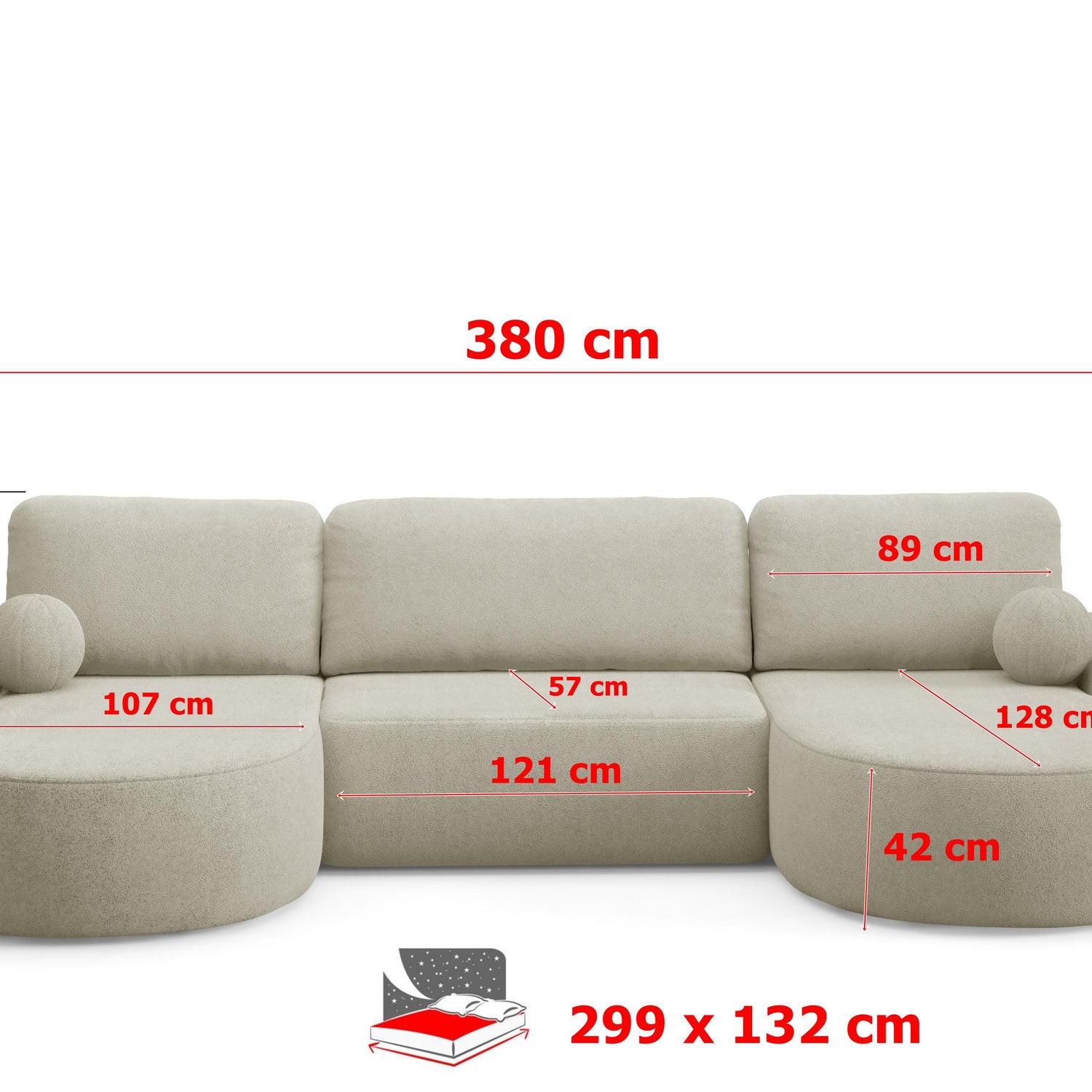 NAROŻNIK SOFA ŁÓŻKO LUNA U 380cm uniwersalny PRAWY/LEWY NAROŻNIK / TKANINA ODPORNA NA PLAMY Z PIANKI