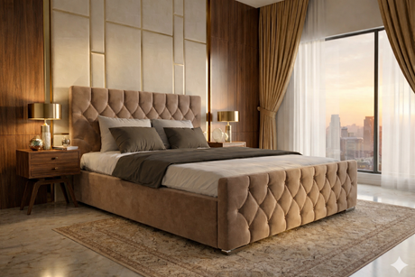 FREE DELIVERY! Luxury Velvet Chesterfield Bed with Deep Diamond Tufting & Chrome Feet – Available in All Sizes / PLUSH VELVET MAROON - Anna Furniture