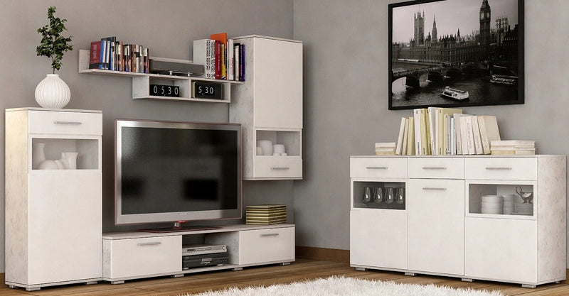 TV WALL UNIT MAXI SET WITH SIDEBOARD WHITE/CONCRETE GREY
