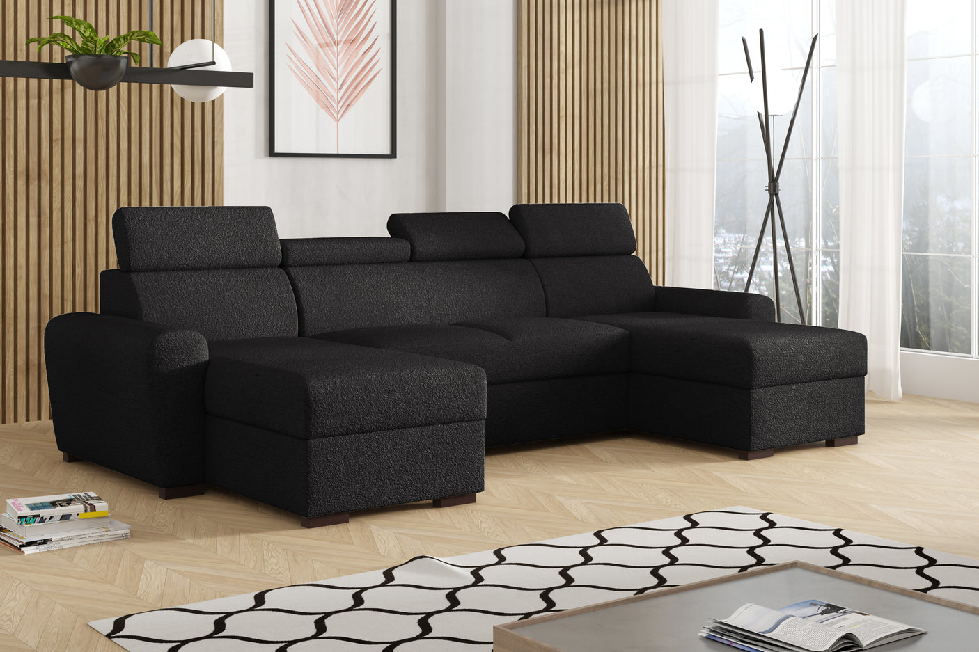 CORNER SOFA BED LAMBI U SHAPE BOUCLE FABRIC ADJUSTABLE HEADREST 2X STORAGE *CHOICE OF COLORS* / SPRINGS + FOAMADJUSTABLE HEADRESTSBOUCLE FABRIC2X STORAGE SPACEMADE IN LAMBI FABRIC CLICK HERE THIS MODEL IS UNIVERSAL WHICH MEANS YOUR CAN CHOOSE CORNER SIDE