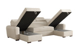 CORNER SOFA BED LAMBI U SHAPE BOUCLE FABRIC ADJUSTABLE HEADREST 2X STORAGE *CHOICE OF COLORS* / SPRINGS + FOAM