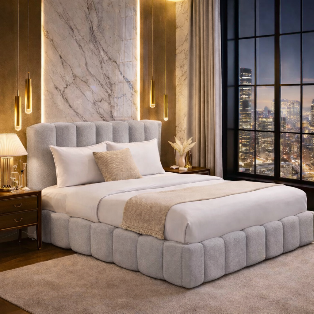 FREE DELIVERY! Ottoman Bed Frame Cloud – Teddy Boucle fabric | Available in All Sizes / GREY - Anna Furniture