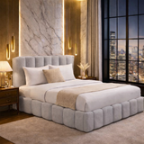 LIVRAISON GRATUITE ! Cadre de lit ottoman Nuage – Tissu Teddy Bouclé | Disponible en toutes tailles / Gris clair