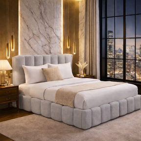 FREE DELIVERY! Bed Frame Cloud – Teddy Boucle fabric | Available in All Sizes / Light Grey - Anna Furniture