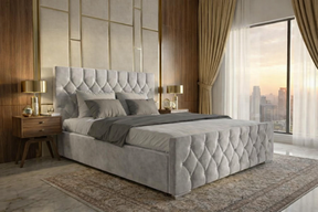 FREE DELIVERY! Luxury Velvet Chesterfield Bed with Deep Diamond Tufting & Chrome Feet – Available in All Sizes / PLUSH VELVET SILVER - Anna Furniture
