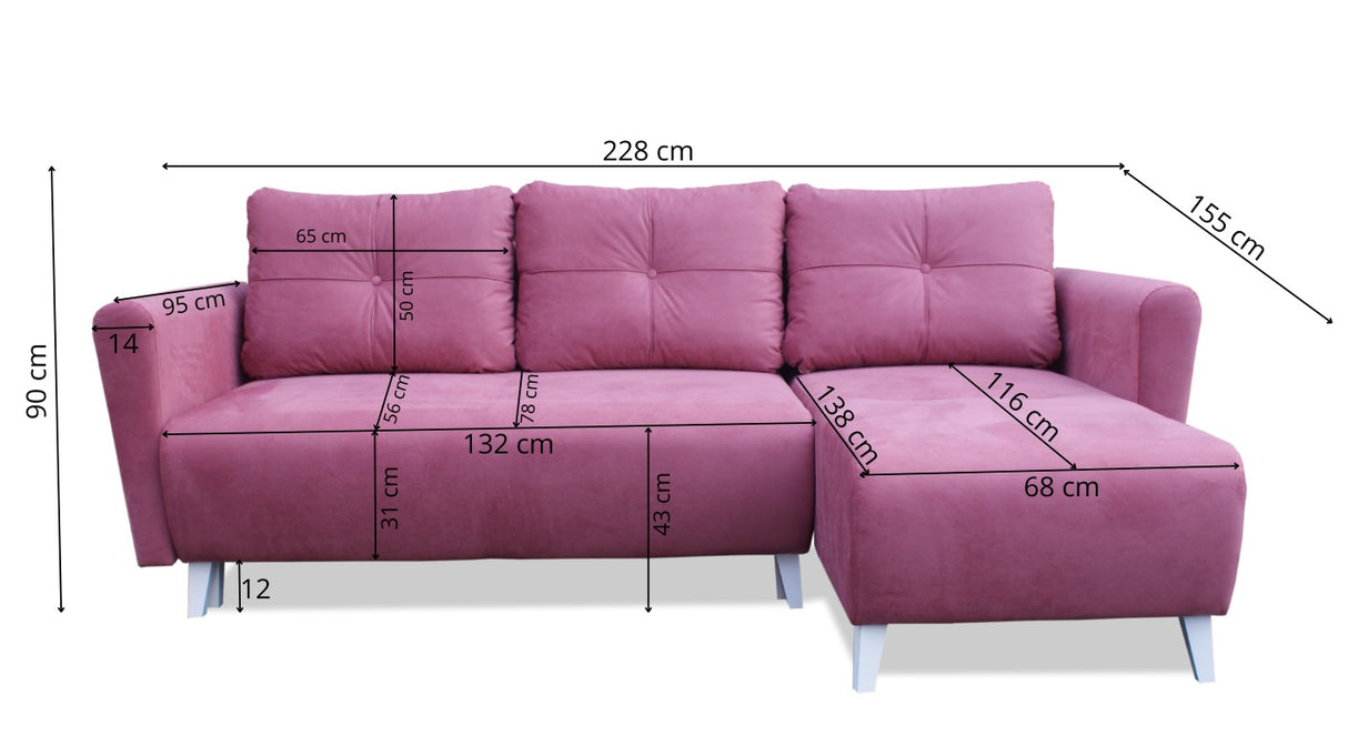CORNER SOFA BED MONE UNIVERSAL 228cm INARI 96 EASY CLEAN FABRIC / BONELL SPRINGS + FOAM - Anna Furniture