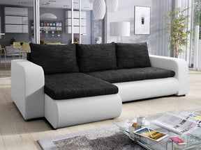 CORNER SOFA BED NIKO LAWA 6 / SOFT 17 238CM / SPRINGS + FOAMSEAT AND CUSHION MADE IN LAWA FABRIC CLICK HERE BOTTOM AND SIDES MADE ON FAUX LEATHER SOFT CLICK HEREDIMENSTIONS:WIDTH: 238cmDEPTH: 152CMHEIGHT: 85CMSLEEPING AREA:202X130CM FEATURES3X PILLOWS1X S