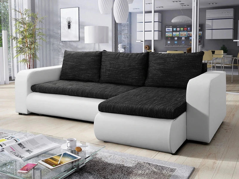 CORNER SOFA BED NIKO LAWA 6 / SOFT 17 238CM / SPRINGS + FOAMSEAT AND CUSHION MADE IN LAWA FABRIC CLICK HERE BOTTOM AND SIDES MADE ON FAUX LEATHER SOFT CLICK HEREDIMENSTIONS:WIDTH: 238cmDEPTH: 152CMHEIGHT: 85CMSLEEPING AREA:202X130CM FEATURES3X PILLOWS1X S