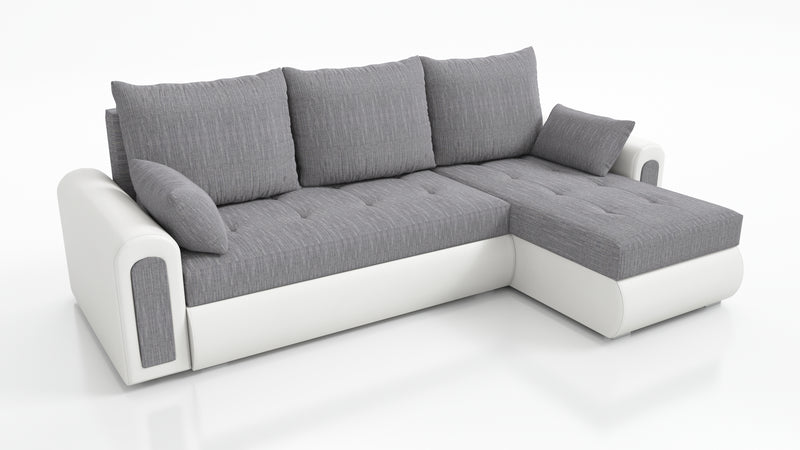 UNIVERSAL CORNER SOFA BED ECO 240CM GREY/WHITE FAUX LEATHER BERLIN 01 / MADRYT 920 2X STORAGE