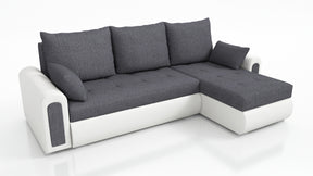 UNIVERSAL CORNER SOFA BED ECO 240CM GREY / WHITE FAUX LEATHER SAWANA 05 / MADRYT 920 2X STORAGETHIS MODEL IS UNIVERSAL WHICH MEANS YOU CAN CHOOSE CORNER SIDE DURING ASSEMBLY Specifications: frame made of pine wood and furniture board (synee) Seats are mad