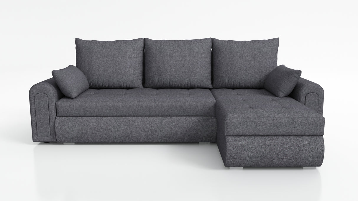 UNIVERSAL CORNER SOFA BED ECO 240CM GREY SAWANA 05 2X STORAGETHIS MODEL IS UNIVERSAL WHICH MEANS YOU CAN CHOOSE CORNER SIDE DURING ASSEMBLY Specifications: frame made of pine wood and furniture board (synee) Seats are made of I species foam t28/42 (not de