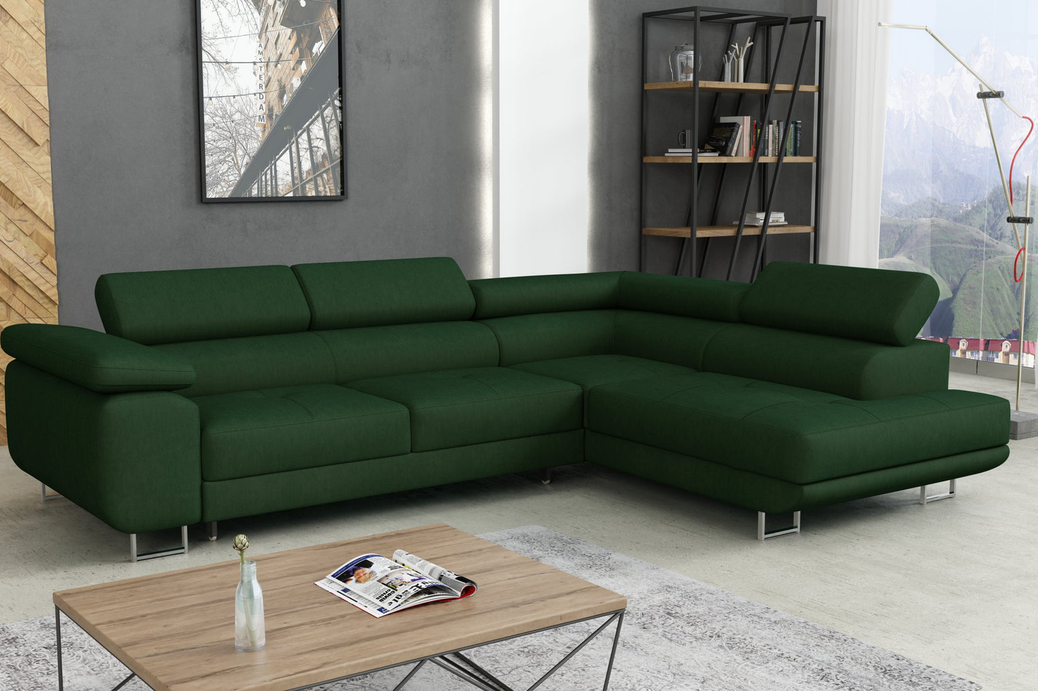 CORNER SOFA BED CALIPSO 275CM KRONOS14 / SPRINGS + FOAMMade in KRONOS fabric click hereProduct dimensions:- width: 275 cm- depth: 203 cm- seat depth: 56 cm- seat height: 43 cm- corner height: 90 cm- sleeping area: 125x195 cmThe corner is made of high qual