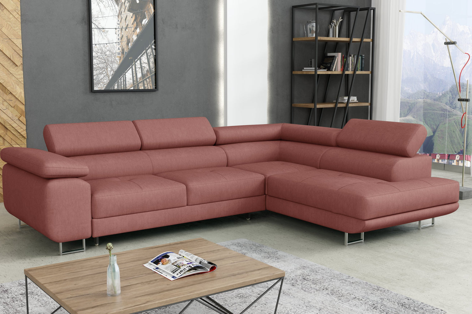 CORNER SOFA BED CALIPSO 275CM KRONOS29 / SPRINGS + FOAMMade in KRONOS fabric click hereProduct dimensions:- width: 275 cm- depth: 203 cm- seat depth: 56 cm- seat height: 43 cm- corner height: 90 cm- sleeping area: 125x195 cmThe corner is made of high qual