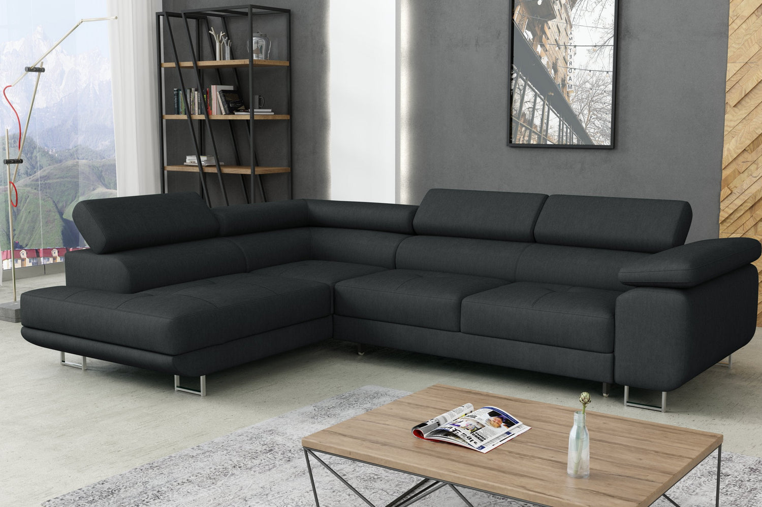 CORNER SOFA BED CALIPSO 275CM KRONOS34 / SPRINGS + FOAMMade in KRONOS fabric click hereProduct dimensions:- width: 275 cm- depth: 203 cm- seat depth: 56 cm- seat height: 43 cm- corner height: 90 cm- sleeping area: 125x195 cmThe corner is made of high qual