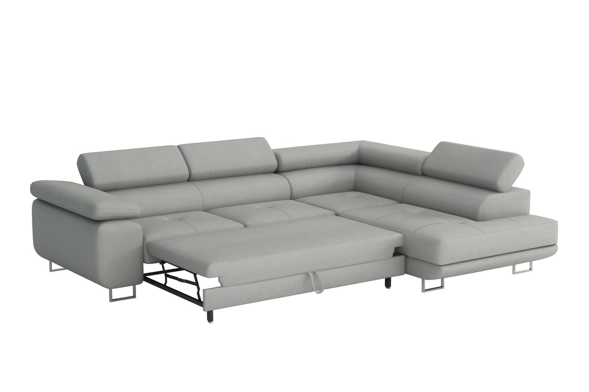 CORNER SOFA BED CALIPSO 275CM KRONOS05 / SPRINGS + FOAMMade in KRONOS fabric click hereProduct dimensions:- width: 275 cm- depth: 203 cm- seat depth: 56 cm- seat height: 43 cm- corner height: 90 cm- sleeping area: 125x195 cmThe corner is made of high qual