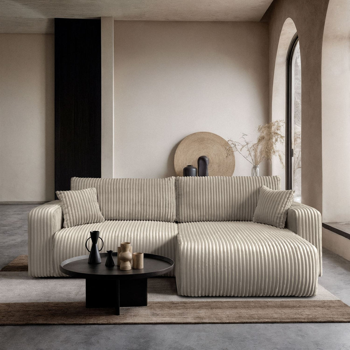 NAROŻNA SOFA Z ROZKŁADANYM ŁÓŻKIEM OPTI 247CM SPRĘŻYNY + PIANKA TKANINA JUMBO Z PRZEPLATANYM SZNURKIEM TILIA